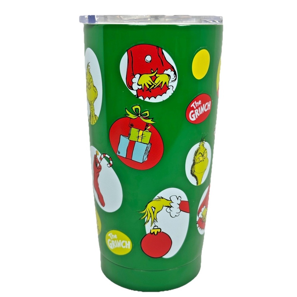 The Grinch 20oz Stainless Steel Tumbler Bioworld Christmas Cup with Lid